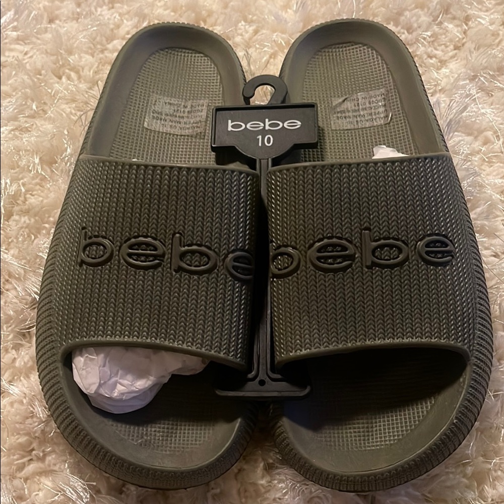 Bebe Dark Green Slide Sandals Macys